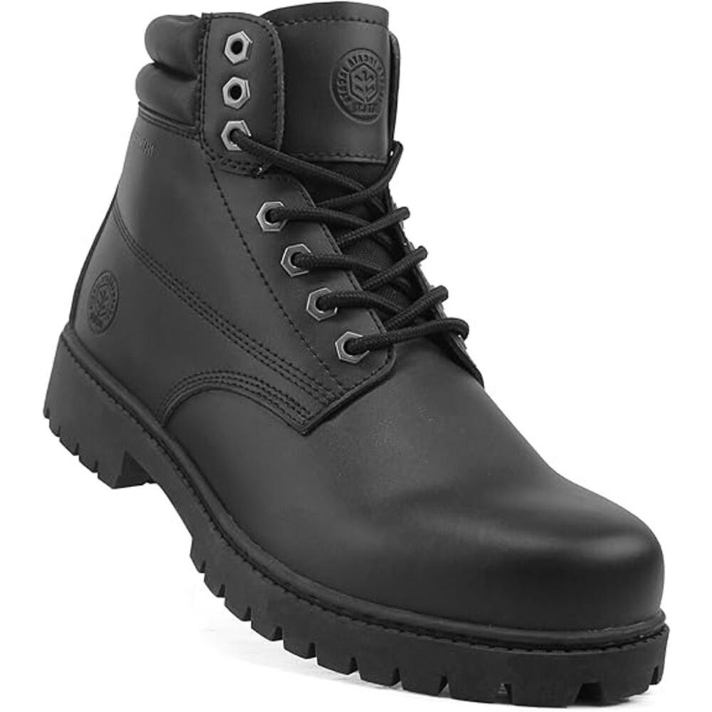 Jacata Mens Size 10 Black Faux Leather Work Lace Up Round Toe Rubber Sole Boots